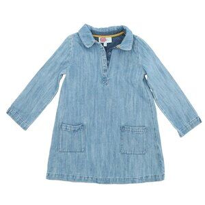 Boden Blue Denim Chambray Collared Blue Girls Long Sleeve Shirt Dress 5-6Y